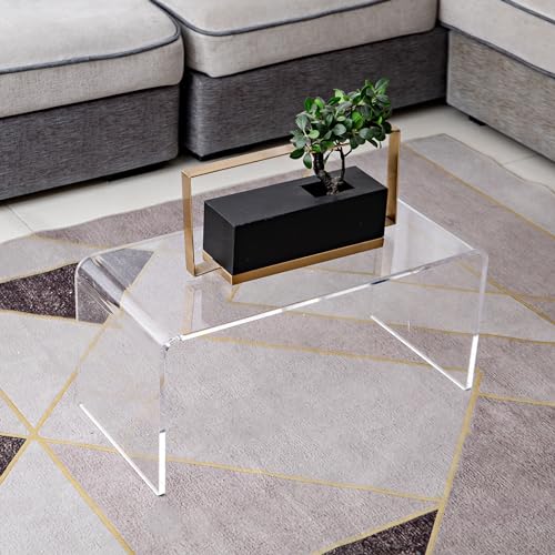 QTLILMNT Acrylic Coffee Table for Living Room, 21in Modern Clear Coffee Table, Long End C Table for Bedroom, Dining Room, Kitchen Island, Hallway, Restaurant, Office (21.6 x 11.8 x 11.8 Inch)