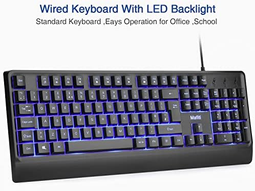 mafiti USB keyboard, Wired PC Keyboard with Blue Backlit Compatible Laptop Mac Desktop Windows,UK Layout