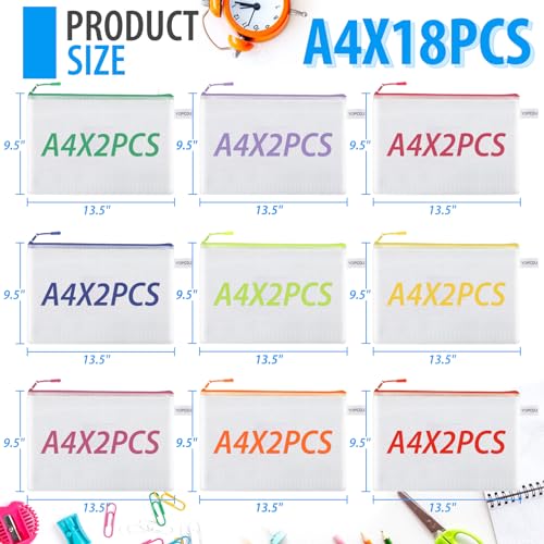 Image of 18 Pack A4 Mesh zipper pouch bags, Mesh Bags with Label Pocket,Zipper Pouches of office supplies, File Bags for Classroom Organization,Puzzles, Board Game Storage