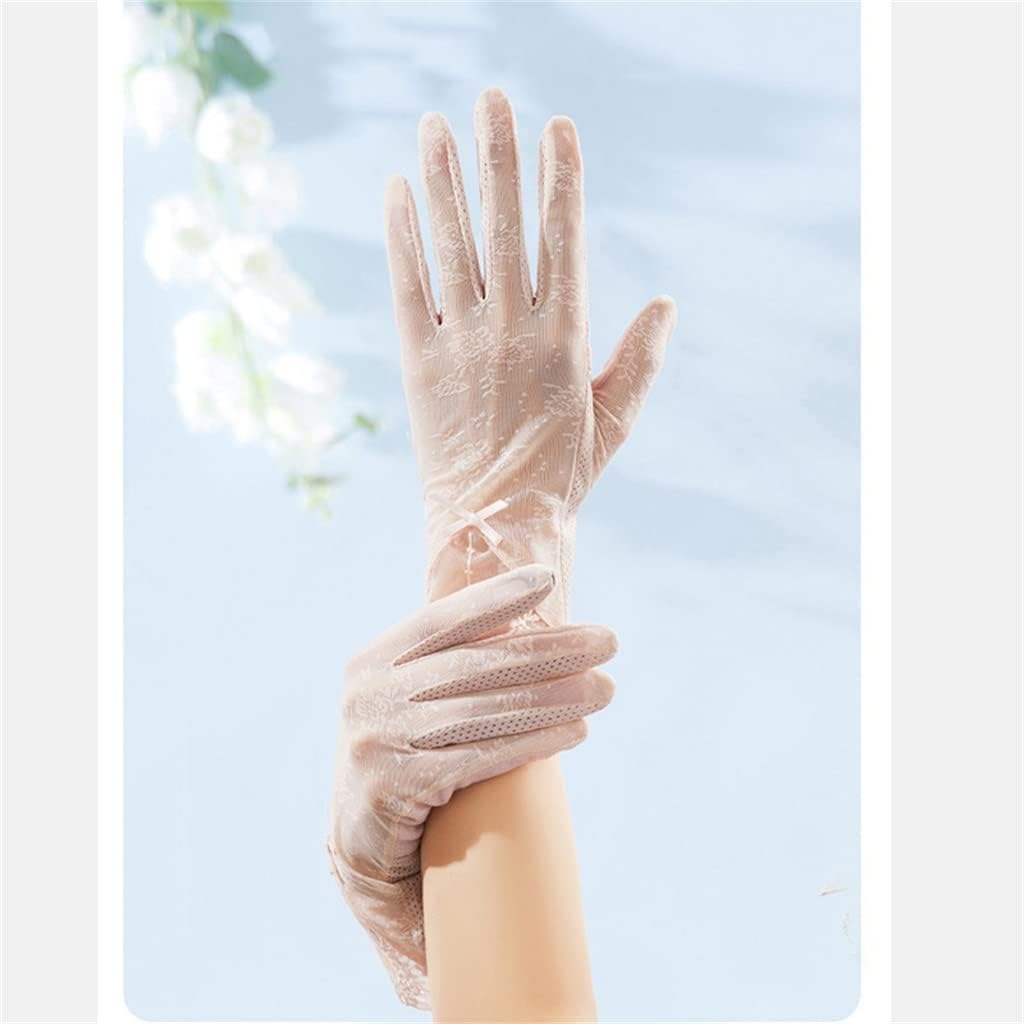 Gloves Women's Riding Ice Silk Touch Screen Lace Loop Elastic Flowers