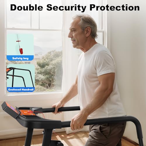 Image of Walking Treadmill for Senior with Long Handrail Foldable Recovery Fitness Exercise Machine with Cup Holder LCD Display 300 lbs Weight Capacity for Home
