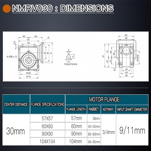 Reductor de engranaje tornillo sin fin NMRV030 con relación de 60:1 5