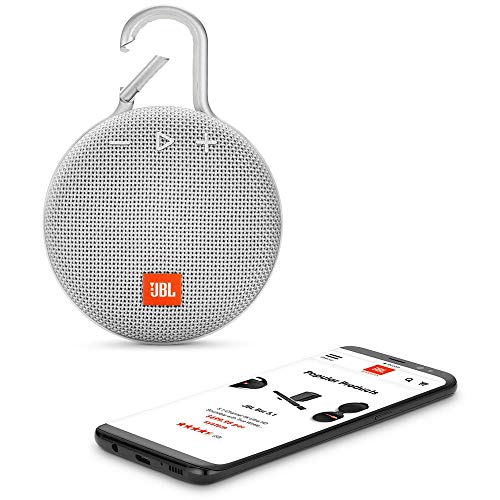Image of JBL Clip 3, Wireless Portable Bluetooth Speaker with Mic, JBL Signature Sound, Integrated Carabiner, Vibrant Color Options with IPX7 Waterproof & AUX (White)
