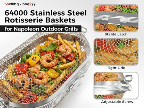 64000 Rotisserie Baskets for Napoleon Outdoor Grills, Universal Stainless Steel BBQ Rotisserie Basket Accessory for Weber, Big Green Egg, for Most Spit Rods of Grills Rotisserie,Capacity up to 4.5 lbs by soldbbq - Image 4