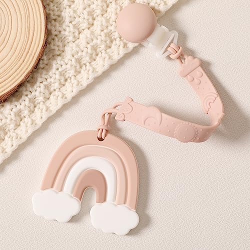 Baby Silicone Pacifier Clip With One Piece Binky Clip Holder Silicone Teether Pacifier Strap With Clip Baby Teether Toys For Boys And Girls Set Of 2 Bpa Free-Blush #TOP3