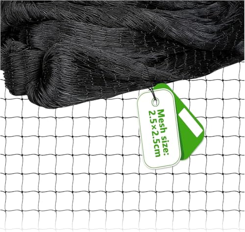 alouweekuky Malla Antipajaros 10 m x 15 m, Malla Antipalomas Negra, Red de Protección para Pájaros Protección de Plantas, árboles, Frutas, Verduras, Estanque, Control de Aves(2.5 x 2.5 cm)