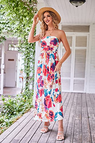 Image of GRACE KARIN Women Strapless Dress Casual Loose Ruched Long Maxi Dress with Pockets