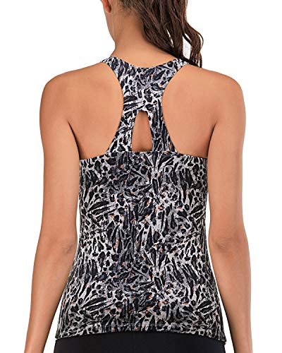Tank with Built in Bra for Women Workout Tank Tops Racerback Athletic Yoga Tops Grey Leopard Print L Tank with Built in Bra for Women Workout Tank Tops Racerback Athletic Yoga Tops Grey Leopard Print L