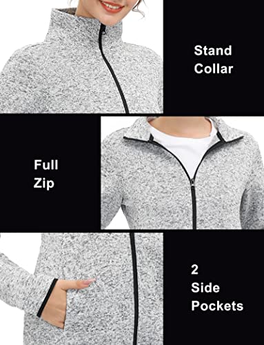 Another Choice Women's Zip Up Sweater Jacket, Long Sleeve Warm Fleece Speckled Jacket With Pockets (Plus Size Available)(Light Grey,X-Large) #TOP4