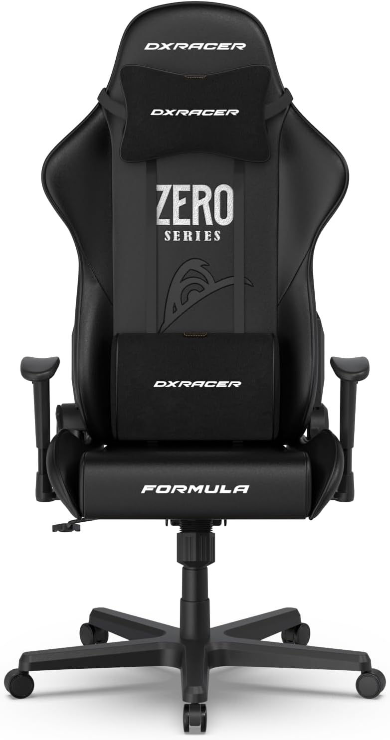 DXRacer Formula L Ergonomic Gaming Chair for Adults, Reclining Video Office Computer Chair with Lumbar Support and Headrest, Racing Style Height Adjustable (PVC Synthetic Leather, Zero)
