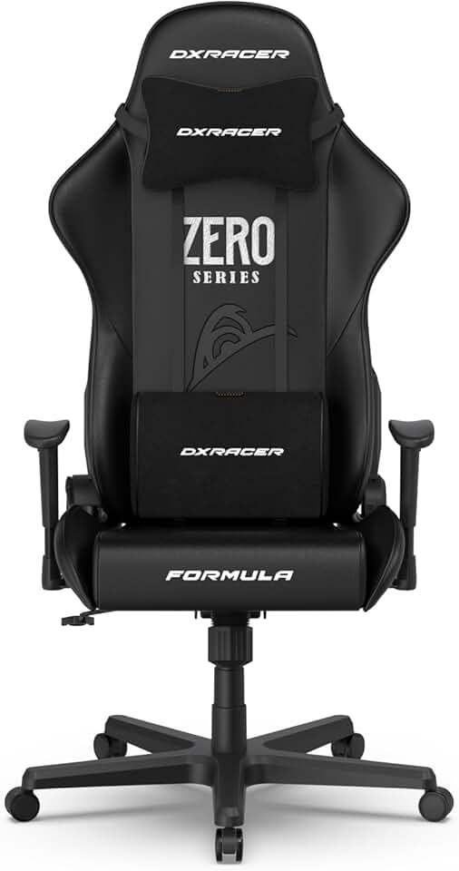 DXRacer Formula L Ergonomic Gaming Chair for Adults, Reclining Video Office Computer Chair with Lumbar Support and Headrest, Racing Style Height Adjustable (PVC Synthetic Leather, Zero)
