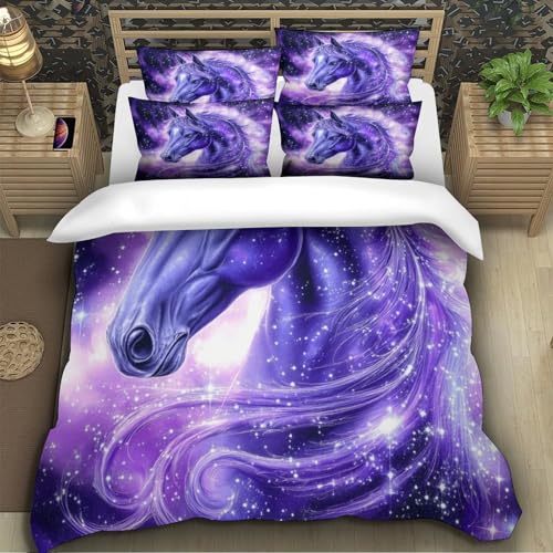 Housse de couette microfibre ultra douce impression 3D cheval pourpre - 5