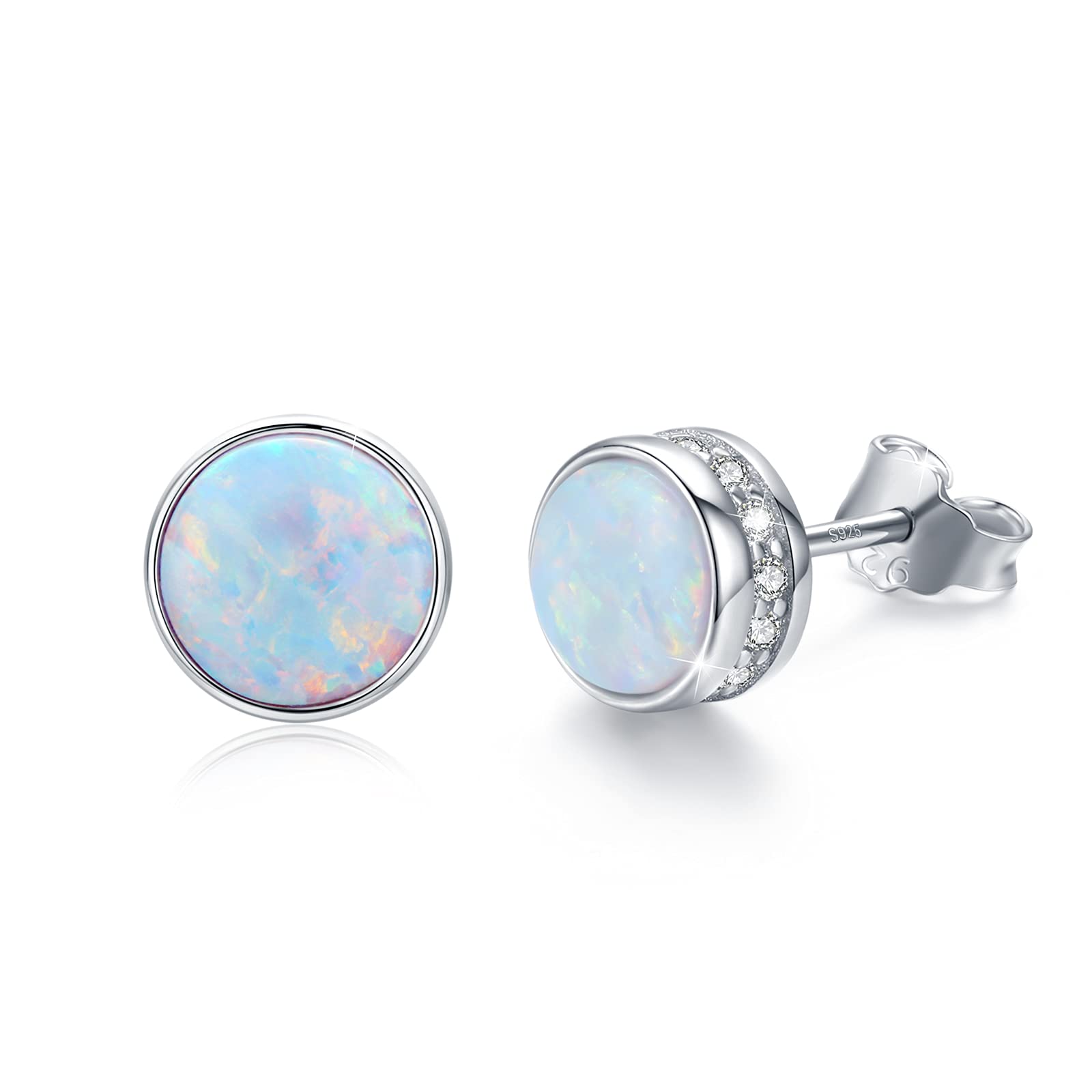 Opal Ohrstecker 925 Sterling Silber Hypoallergen Rund Ohrstecker Opal Türkis Obsidian Ohrringe für Damen Männer 7 mm