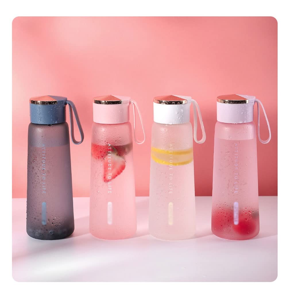 Botella Agua, 2 unids 450 ml botella de agua plástico congelado botella de bebida deportes al aire libre botellas de agua portátil estudiante de asas de asas jarra de agua Sin BPA(D-white+white)