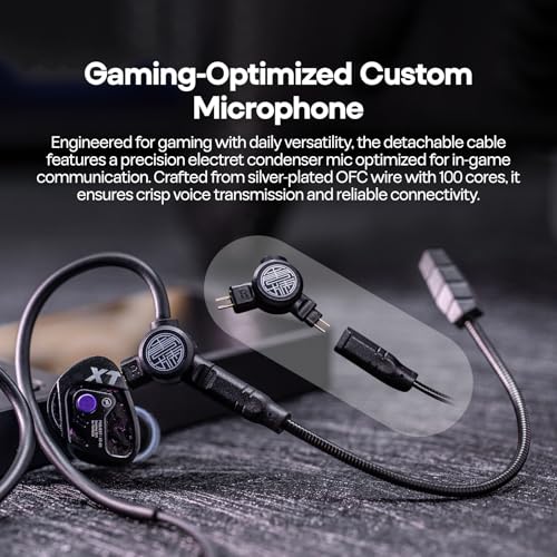 Image of Linsoul TANGZU Xue Tao Gaming IEMs, HiFi Wired Earbuds with Detachable Mic,10mm Glass Diaphragm Driver in Ear Monitor,with 2Pin Detachable OFC Cable for Audiophile Gamers (TypeC MIC)