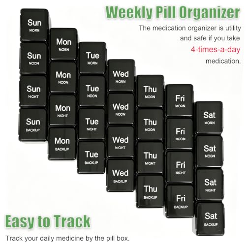 Image of Pill Organizer 4 Times a Day - Pill Box 7 Day, Large Weekly Medicine Pill Case for Travel with Removable Individual Containers, Pill Cases to Hold Daily Vitamins and Supplements(Black)