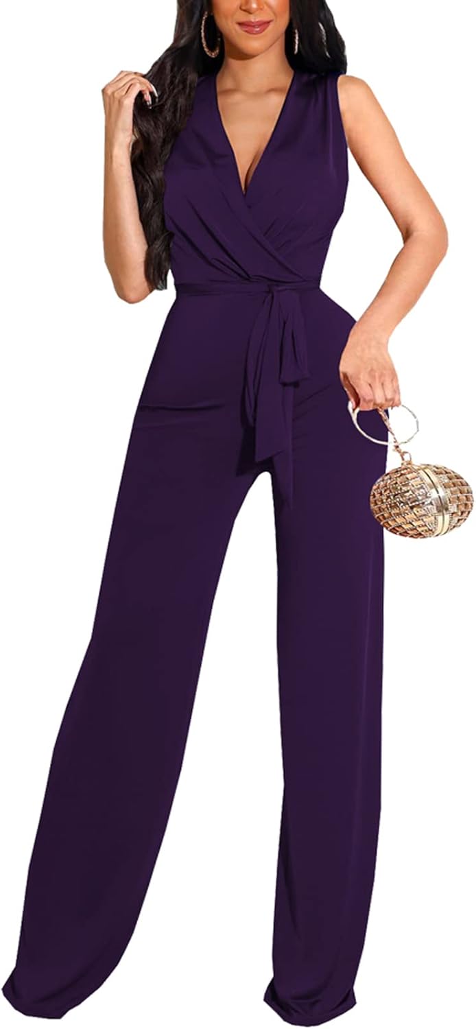 ZonJie Sexy Jumpsuits for Women Summer Plus Size Short Sleeve Party Rompers Dressy Club Wide Leg Long Pants