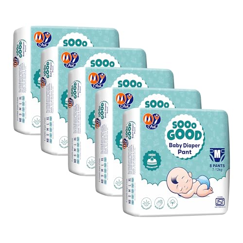 Image of SOOO GOOD Baby Diaper Pants With Aloe Lotion & Wetness Indicator | Soft & Comfortable | Fast Absorption, Rash-Free, Leak-Proof, Medium Size (M) 7-12 kg, 40 Count, Pack of 5