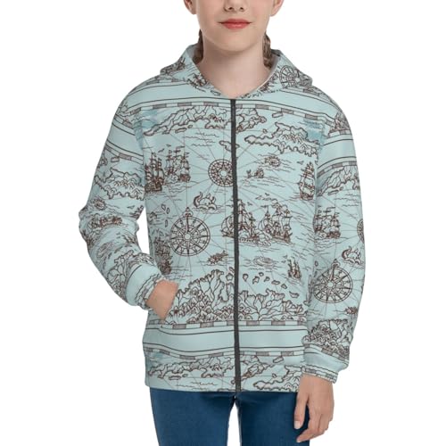 Pirate Adventure Map Kids Pullover Hoodies Boys Zip Up Sweatshirts Girls Athletic Clothes with Pocket3