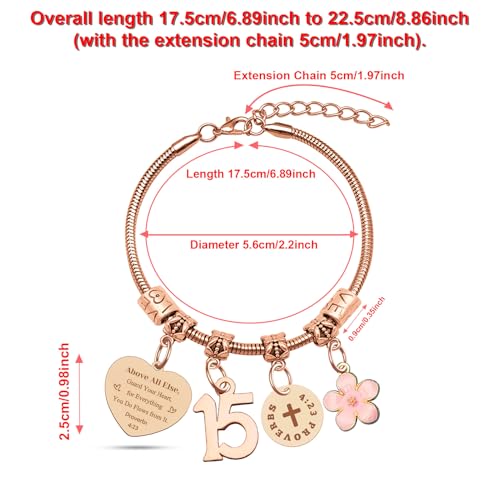 DlaeKua 15th 13th 16th Birthday Gifts for Girl Stainless Steel Bracelet for Women Daughter Granddaughter Niece Sisters 15th Birthday Gift Bracelets Inspirational Gifts Bible Verse 15 13 16 Years Old4