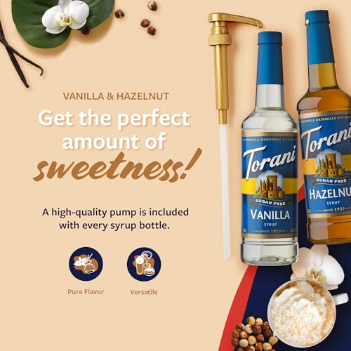 Image of Torani Sugar Free Hazelnut Syrup and Sugar Free Vanilla Syrup Variety 2-Pack, Coffee Syrups for Drinks, Pumps Included, 25.4 Fl Oz Ea