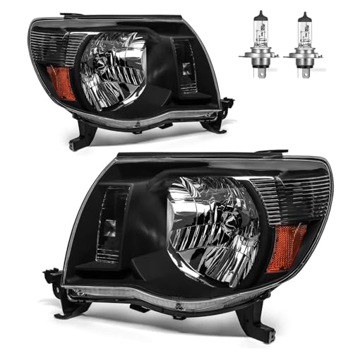 ROADEAL Headlights W/Bulbs for 2005 2006 2007 2008 2009 2010 2011 Toyota Tacoma Halogen Headlamp Replacement Driver & Passenger Side