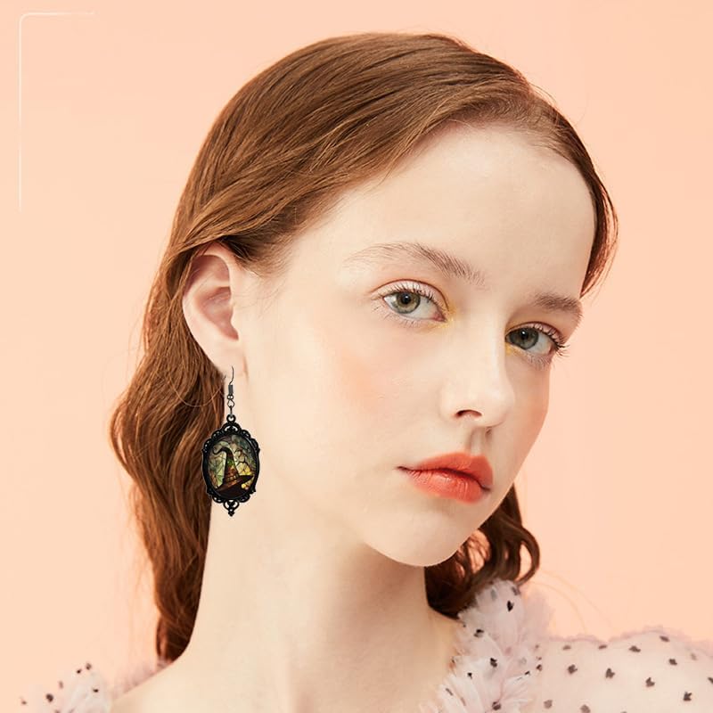coadipress Halloween Gothic Witch Necklace Earrings Set for Women Mystery Witch Earrings Punk Style Witches Necklace Gothic Victorian Earring Vintage Crystal Glass Cameo Earrings Halloween Jewelry - Image 5