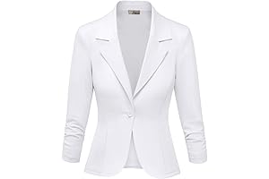 Women's White Lightweight Casual Work Office Stretch Ponte Cardigan Blazer Jacket Made in USA
