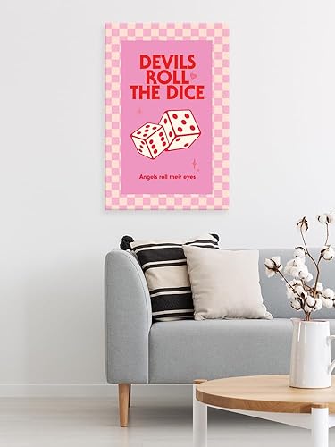 Miniatura 5 de Bittiler Pósteres retro rosados de los diablos enrollados con los dados, números de la suerte, 6 lienzos, impresiones artísticas coloridas y lindas