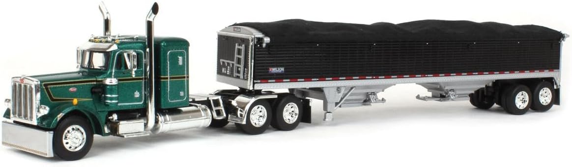 DCP 1/64 Green Peterbilt 359 36in Sleeper w/Wilson Pacesetter Hopper Bottom Grain Trailer 60-1686