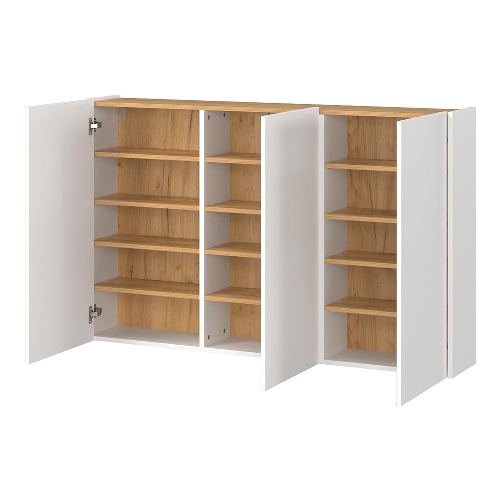 Lomadox Flurschrank Schuhschrank 138cm in weiß mit Eiche ideal für schmale Flure, B/H/T ca. 138/87/25 cm