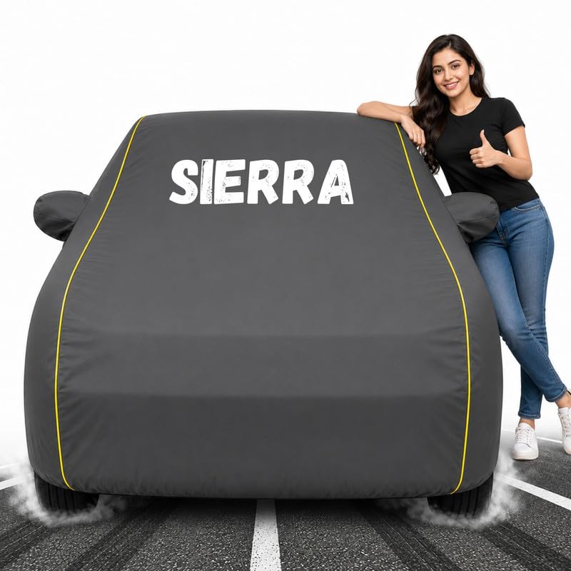 Image of Custom Fit Grey 100% Waterproof Sierra Car Cover | Polyester Car Body Covers for Rain & Sun | UV Protection, Dustproof, Scratch Resistant, Windproof, Heat Resistant