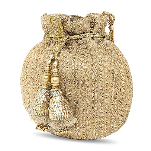 Image of Peora Embroidered Potli Bag for Women Handmade Ethnic Purse Evening Handbags Stylish Bridal Fashion Clutch Bag Gift for Girls (P80C)