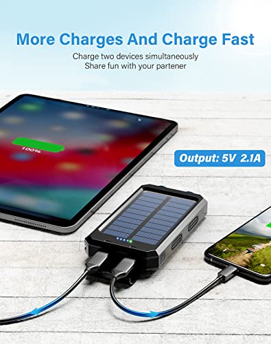 Solar Charger 20000Mah, Annero Portable Camping Solar Power Bank, Waterproof Cellphone External Battery Packs Charger With 2 Usb Ports, Dual Led Flashlights, And Compass Outdoor Activities #TOP5