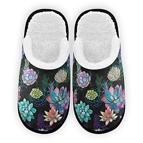 Umidedor Watercolor Cactus Succulents Mens Slippers, Soft Memory Foam Non-Slip Indoor House Slippers Home Shoes for Bedroom Hotel Travel Spa