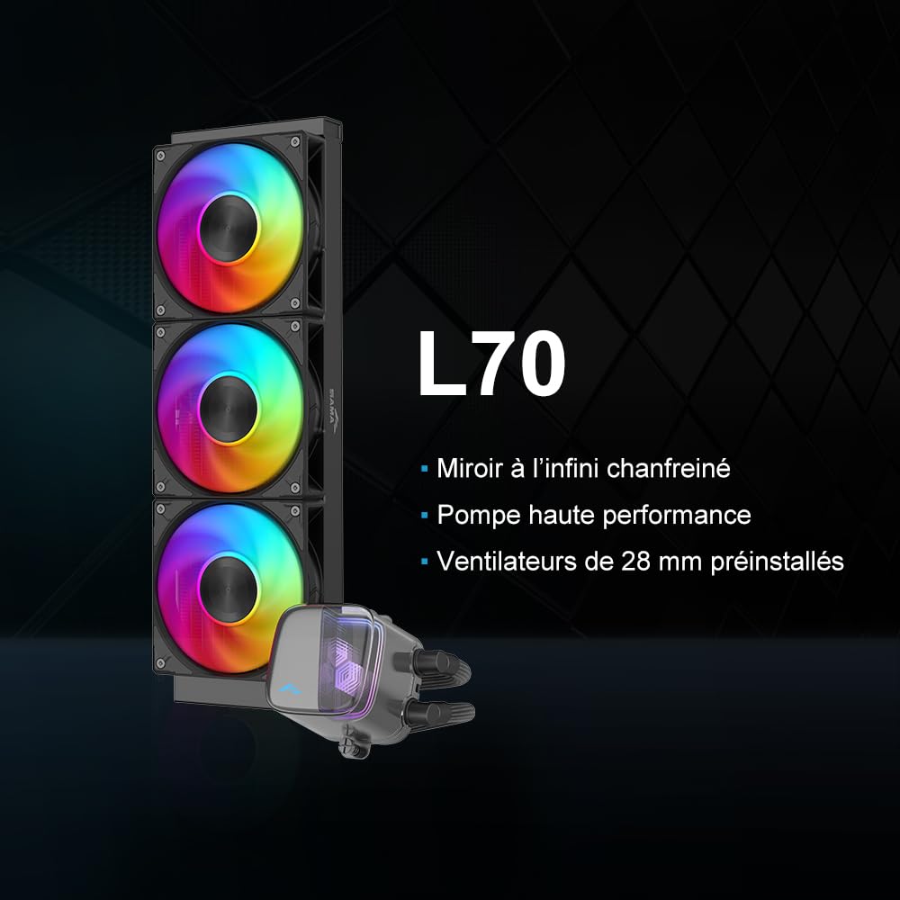 SAMA L70 360mm ARGB Chłodnica cieczy do procesora, fazowane lustro nieskończoności, pompa ceramiczna, z wentylatorami łożyskowymi hydraulicznymi 28 mm, kompatybilna z Intel LGA 1851/1700/1200/115X