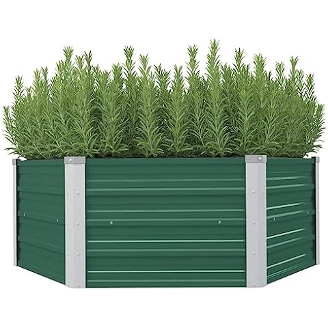 vidaXL Raised Garden Bed with a Green Finish with Safety Edge Fold Backyard Planter Gardening Flower Herb Box Galvanised Steel Green Cover