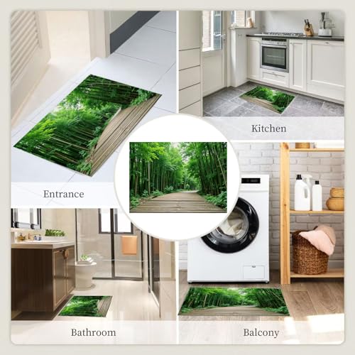 Tapis lavable vert olive à poils courts motif forêt dense antidérapant - 8