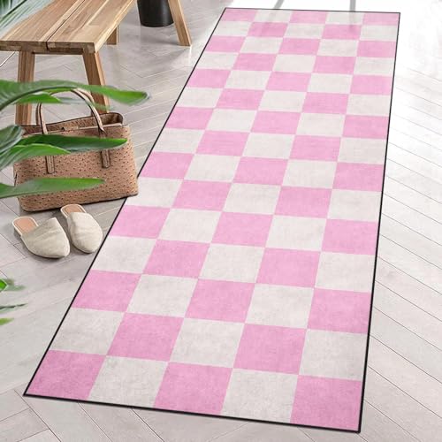 Arttown Schachbrett-Läufer, 60 x 180 cm, Rosa, moderner Teppich, rutschfester Flurteppich,...