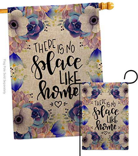 Breeze Decor Place Like Home Burlap Garden House Flag Set Expression Sweet Flower Vintage Rustic Everyday Floral Classic Decoration Banner Small Yard Gift Double-Sided, Made in USA