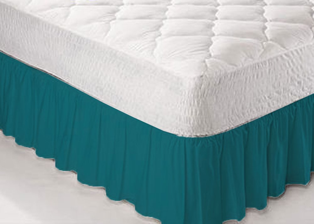 **Textile.Plus** Poly Cotton Frilled Platform Base Valance Sheets OR Pillow Cases Available (King, Teal) — image 1