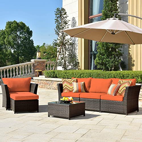 Ovios B07SVNFDCF Patio Furniture Set 6 Pcs Outdoor Furniture Conversation Set Pe Rattan Wicker Sectional cover