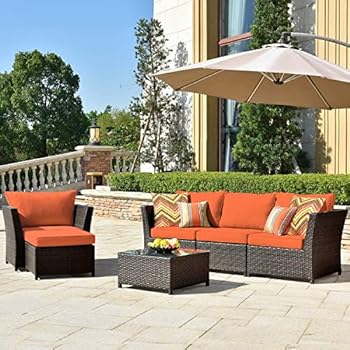 Alternative view of ovios Patio Furniture Set 6 Piece Fully Assembled Outdoor Furniture Conversation Set All Weather High Back Sofa Rattan Wicker Sectional Sofa Set for Yard Deck Porch (Orange Red)