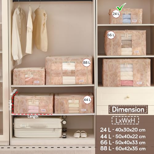 Image of HOKIPO 24L(S) Clothes Storage Box, 600D Oxford Fabric Organiser for Wardrobe, Beige Botanica Pack of 1 (AR-6484-BGE)
