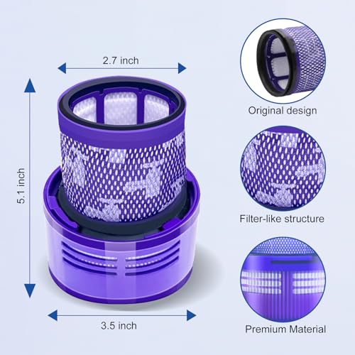 Ersatzfilter für Dyson V11 V15 V15s SV14, 2 Pack Filter & 1 Reinigungsbürste Kompatibel mit Torque Drive Animal Complete Extra V15 Detect V15s Staubsauger, Vergleiche mit Teil 970013-02