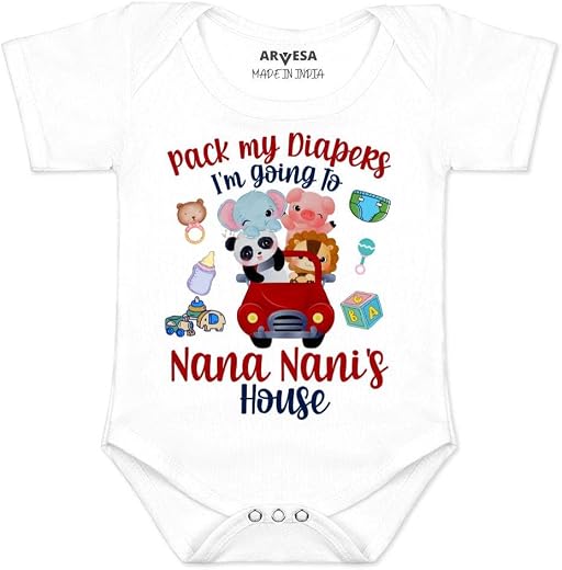 ARVESA Baby Romper Nana Nani Theme for Baby Boy and Baby Girl Cotton 0–12 Months Design No 1236 - I Am Going To Nana Nani ...
