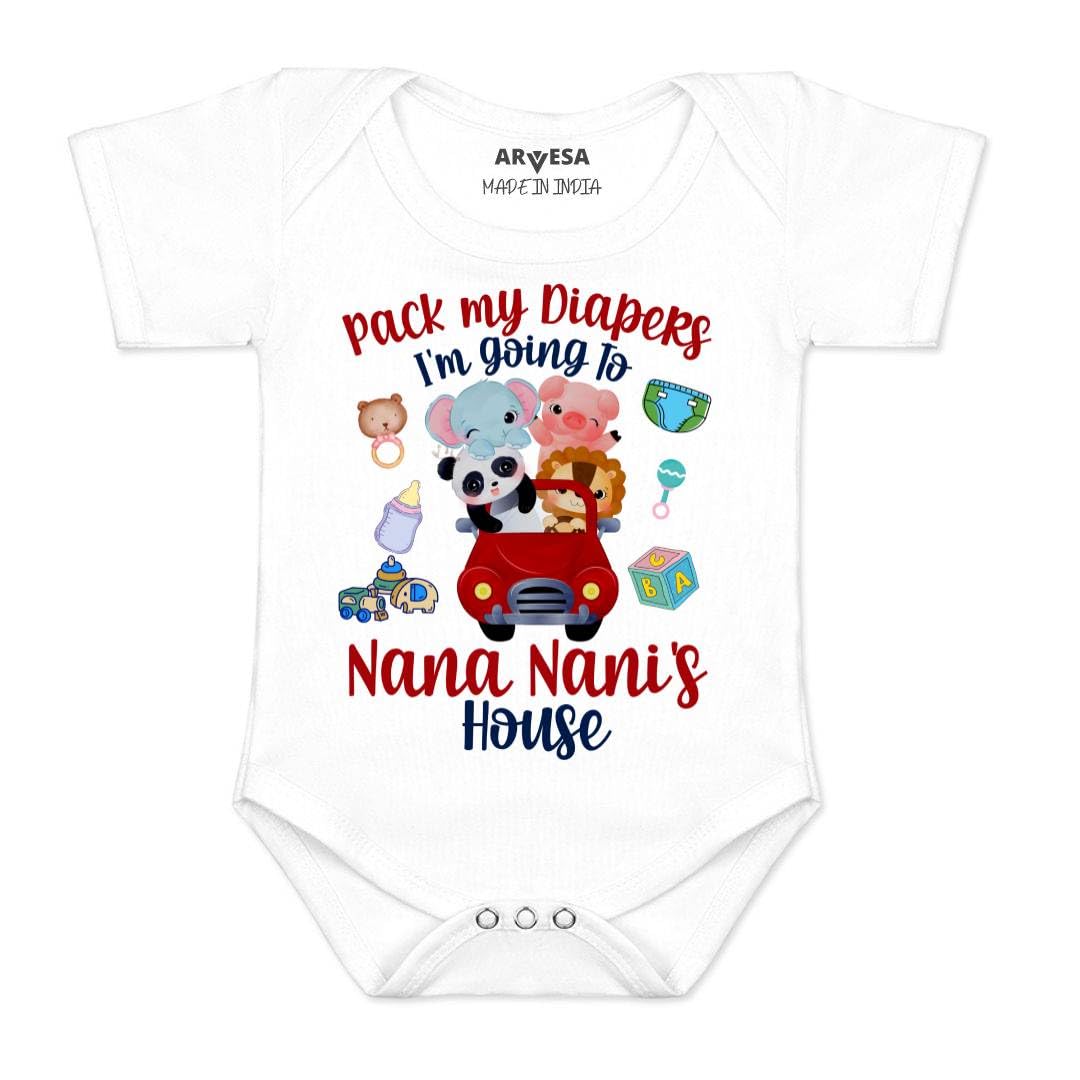 ARVESA Baby Romper Nana Nani Theme for Baby Boy and Baby Girl Cotton 0–12 Months Design No 1236 - I Am Going To Nana Nani ... - Review, Price and Buying Guide