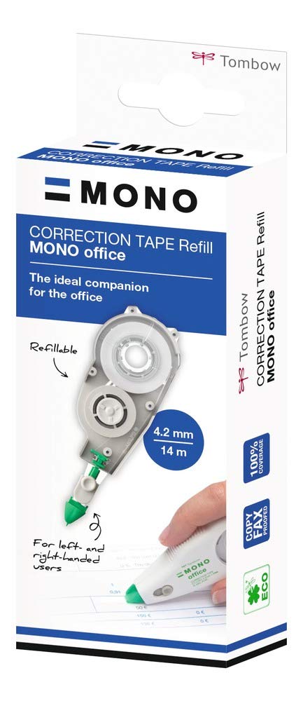 Tombow Mono Office Refill Cartridge, 4.2 mm x 14 m, Centred Correction for Left & Right-handers, Environmentally Friendly Thanks to Recycled Material [CT-CRE4]