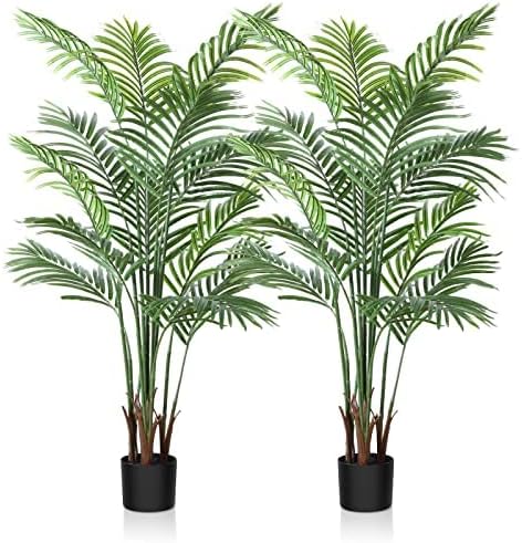 CROSOFMI Artificial Areca Palm Plant 130cm Fake Palm Tree with 13 Leaves Faux Yellow Palm in Pot for Indoor Outdoor House Home Office Modern Decoration Perfect Housewarming Gift12 PACK