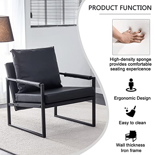 Sillón moderno de cuero sintético negro con cojín miniatura 4